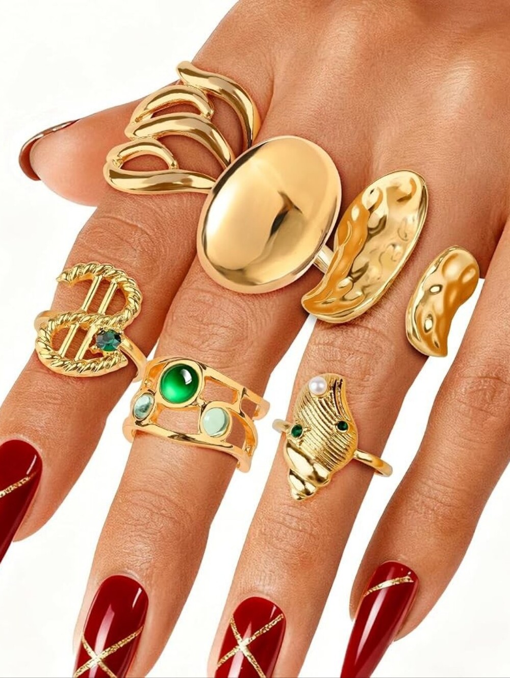 Chunky Gold Rings Open Adjustable Stackable Rings Set 6Pcs - Picture 5 of 5